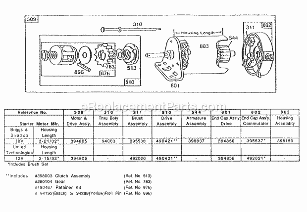 Briggs & Stratton 191707-2538-01 Engine Electric Starter And Chart Diagram