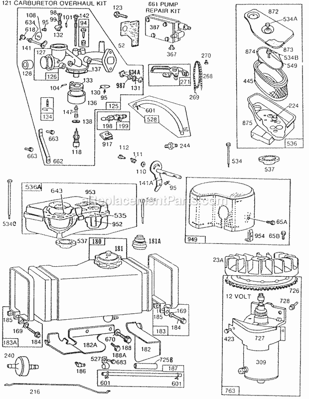 Briggs and Stratton 193707-0025-01 Engine Carburetor And Fuel Tank Assy Diagram