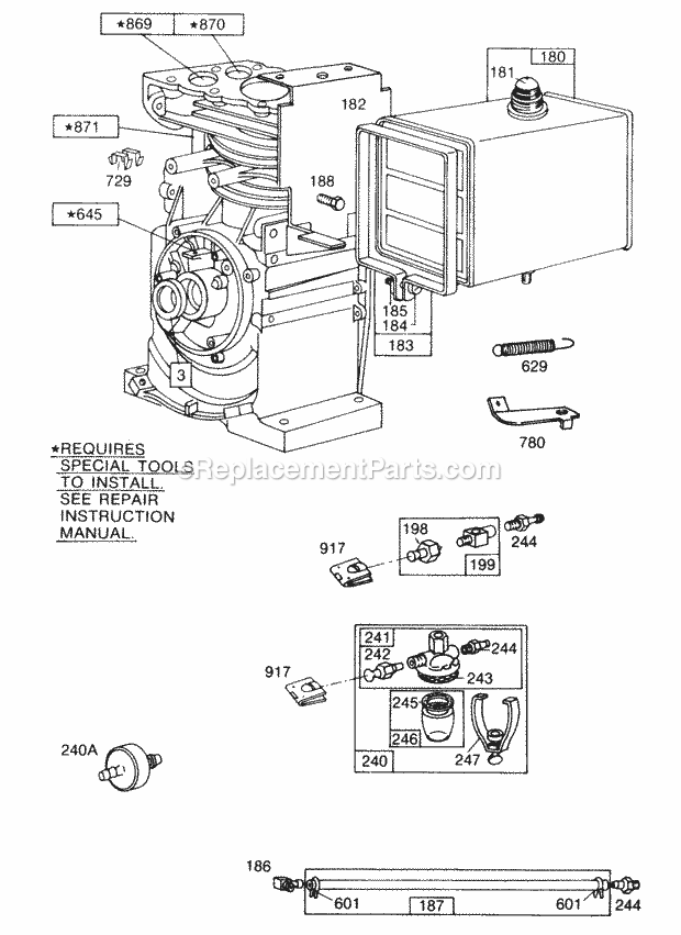 Briggs & Stratton 195432-0168-01 Engine Fuel Tank Assembly Primer Diagram