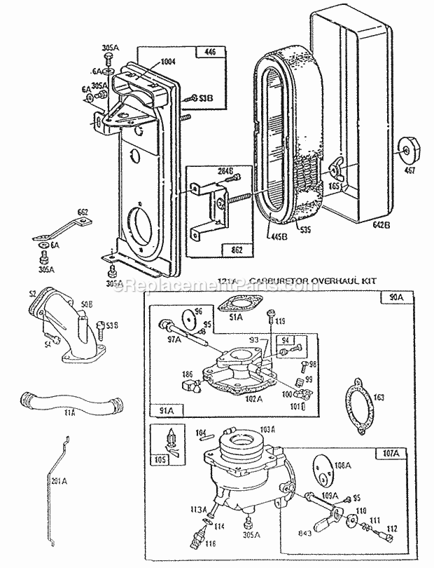 Briggs and Stratton 195432-0842-01 Engine Carburetor And Air Cleaner Assy Diagram