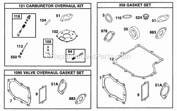 Briggs and Stratton 195432-1013-02 Engine Gasket Sets Diagram