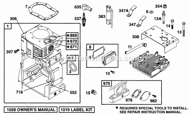 Briggs and Stratton 195432-1013-02 Engine Cylinder Head Diagram