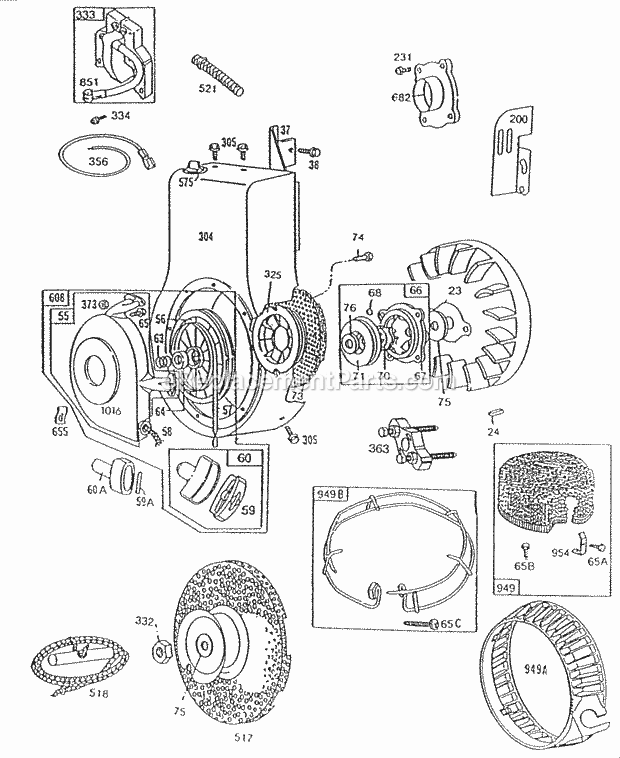 Briggs and Stratton 195432-1157-99 Engine Blower Hsg Rewind Flywheel Diagram