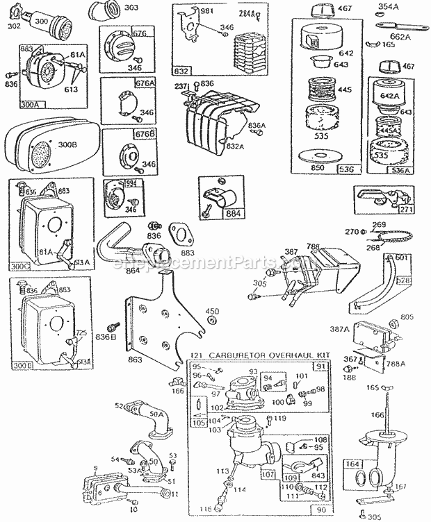 Briggs and Stratton 195436-4016-01 Engine Mufflers Carburetor AC Grps Diagram