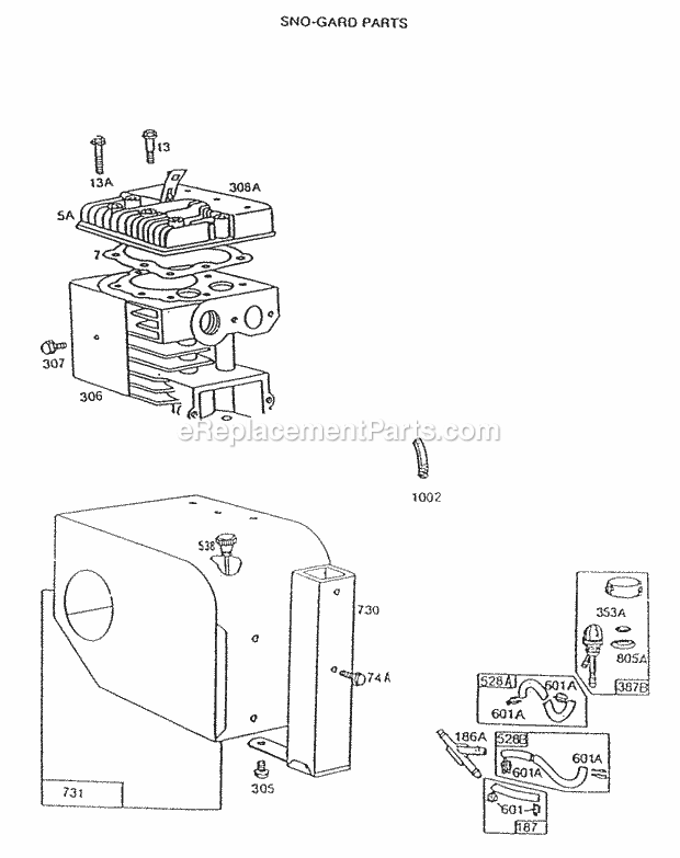 Briggs and Stratton 195437-0841-01 Engine Sno-Gard Fuel Primer Assy Diagram