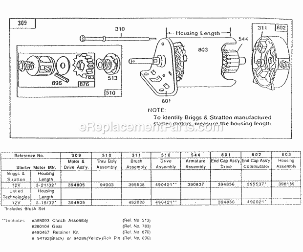 Briggs and Stratton 195437-0854-99 Engine Electric Starter And Chart Diagram