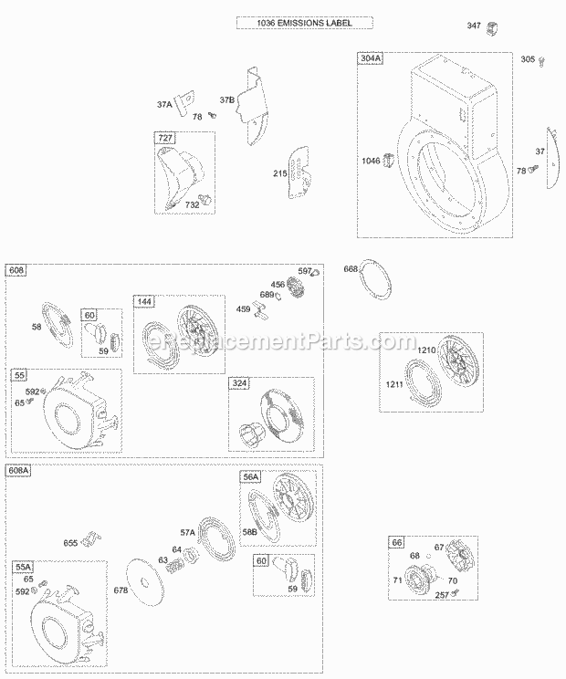 Briggs and Stratton 196452-1049-E1 Engine Blower Housing Guards Rewind Starter Diagram