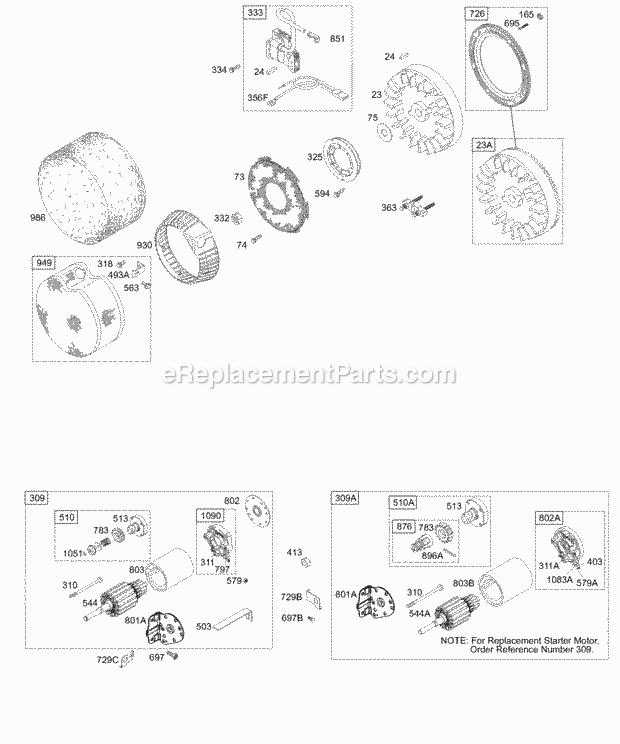 Briggs and Stratton 196452-1049-E1 Engine Electric Starter Flywheel Armature Diagram