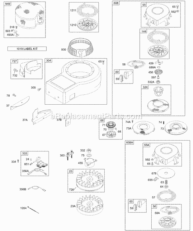 Briggs and Stratton 196702-0137-01 Engine Blower Housing Flywheel Armature Rewind Diagram