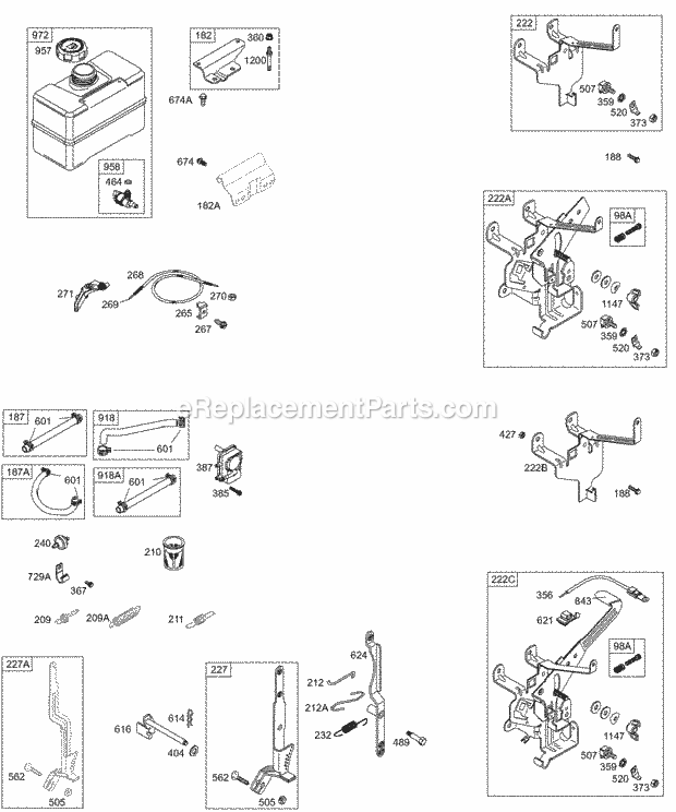 Briggs and Stratton 197402-1100-E1 Engine Controls Fuel Tank Group Governor Springs Diagram