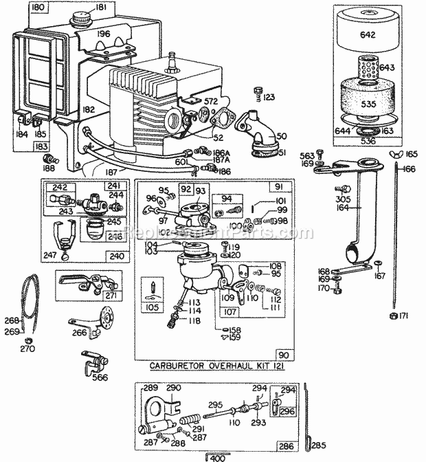 Briggs and Stratton 200431-0182-99 Engine Carburetor AssyAir Cleaner Diagram