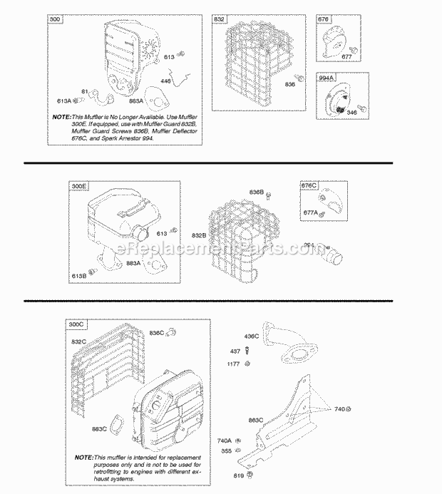 Briggs and Stratton 201337-0377-B1 Engine Exhaust System Diagram