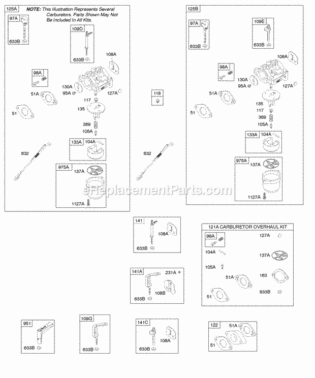 Briggs and Stratton 201412-0131-E1 Engine Carburetor Kit - Carburetor Overhaul Diagram