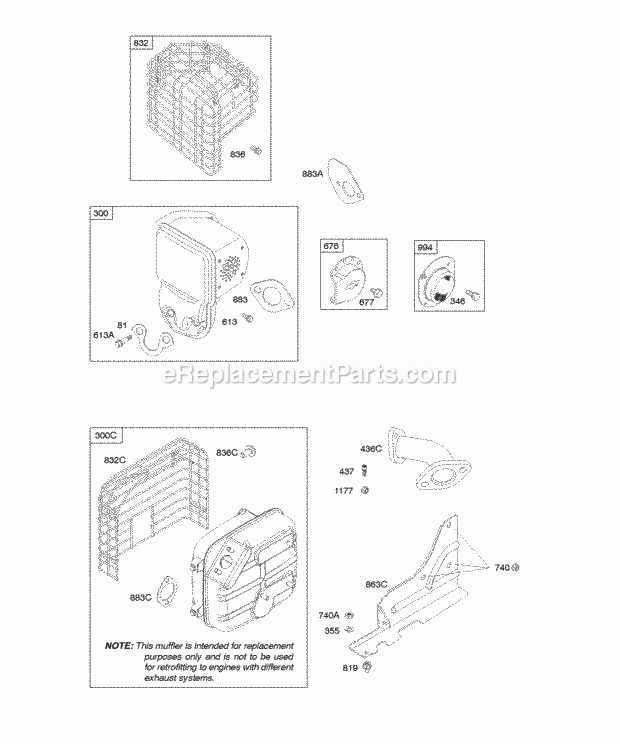 Briggs and Stratton 202412-0142-E1 Engine Exhaust System Diagram