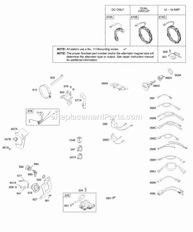 Briggs and Stratton 202412-0142-E1 Engine Alternator Ignition Diagram