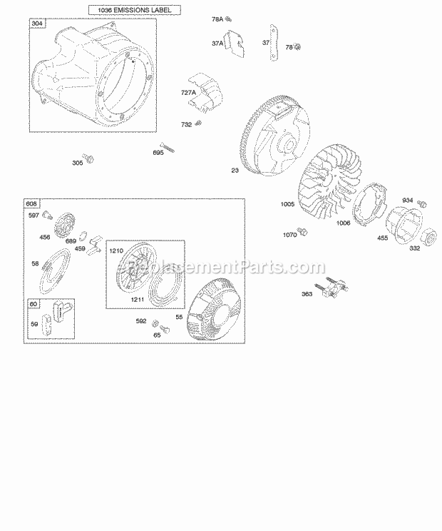 Briggs and Stratton 202412-0158-E1 Engine Blower HousingShrouds Flywheel Rewind Starter Diagram