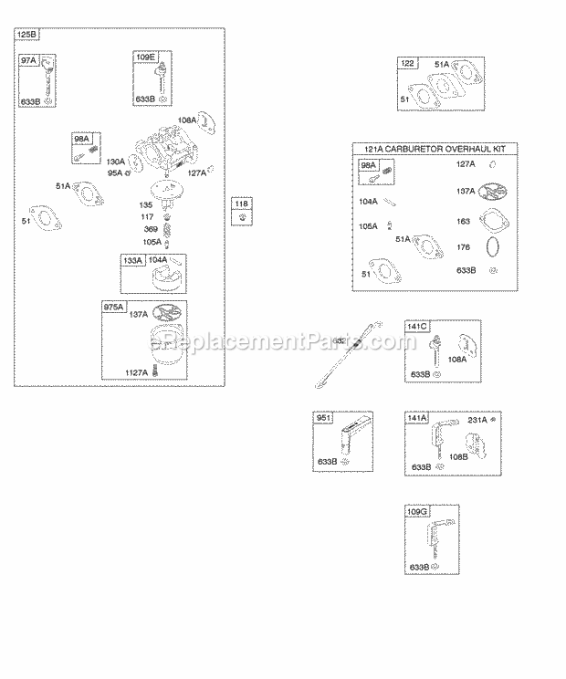 Briggs and Stratton 202412-0158-E1 Engine Carburetor Kit - Carburetor Overhaul Diagram