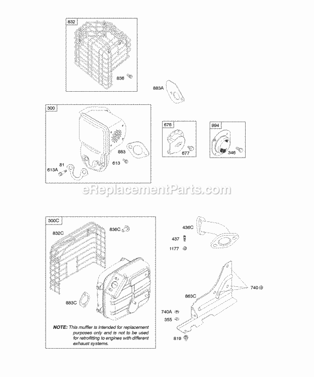 Briggs and Stratton 202432-0171-B9 Engine Exhaust System Diagram
