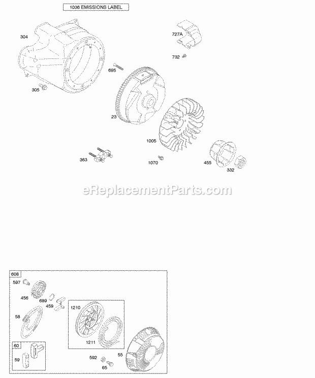 Briggs and Stratton 203432-0117-E1 Engine Blower HousingShrouds Flywheel Rewind Starter Diagram