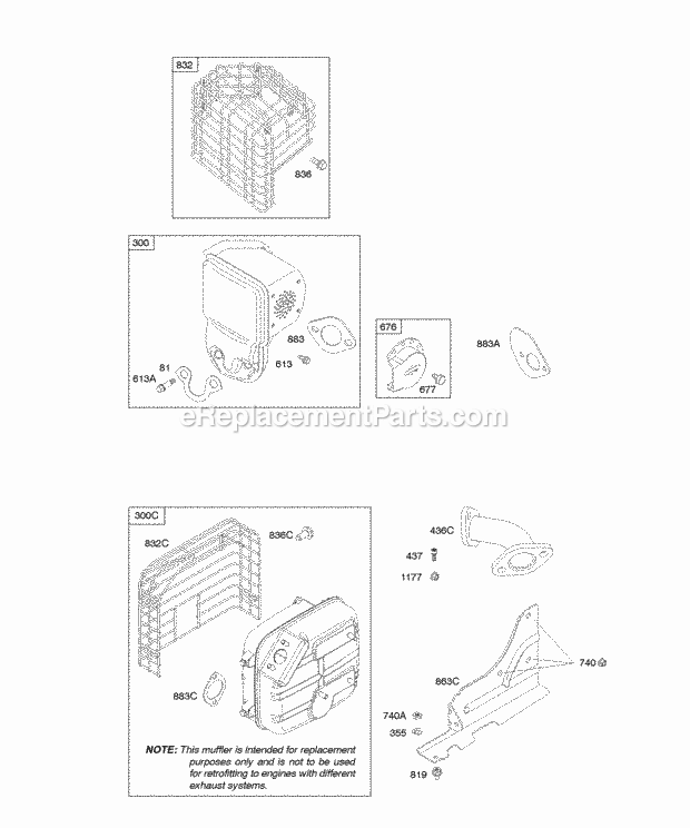 Briggs and Stratton 203432-0129-E1 Engine Exhaust System Diagram