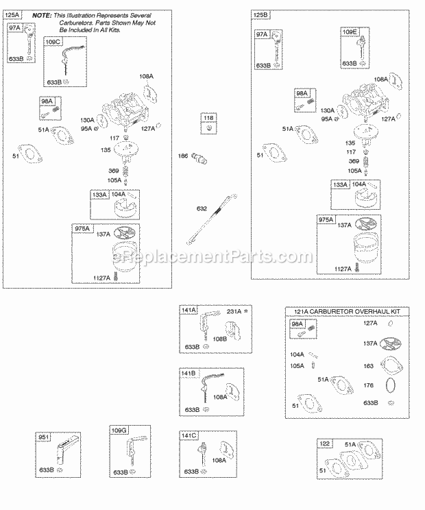 Briggs and Stratton 203432-0130-E9 Engine Carburetor Kit - Carburetor Overhaul Diagram