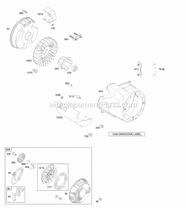 Briggs and Stratton 204312-0178-B1 Engine Blower HousingShrouds Flywheel Rewind Starter Diagram