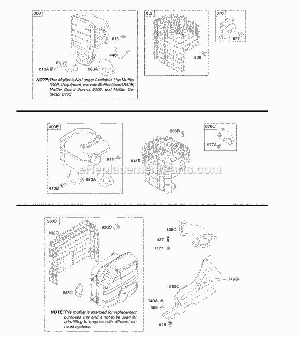 Briggs and Stratton 204312-1162-B1 Engine Exhaust System Diagram