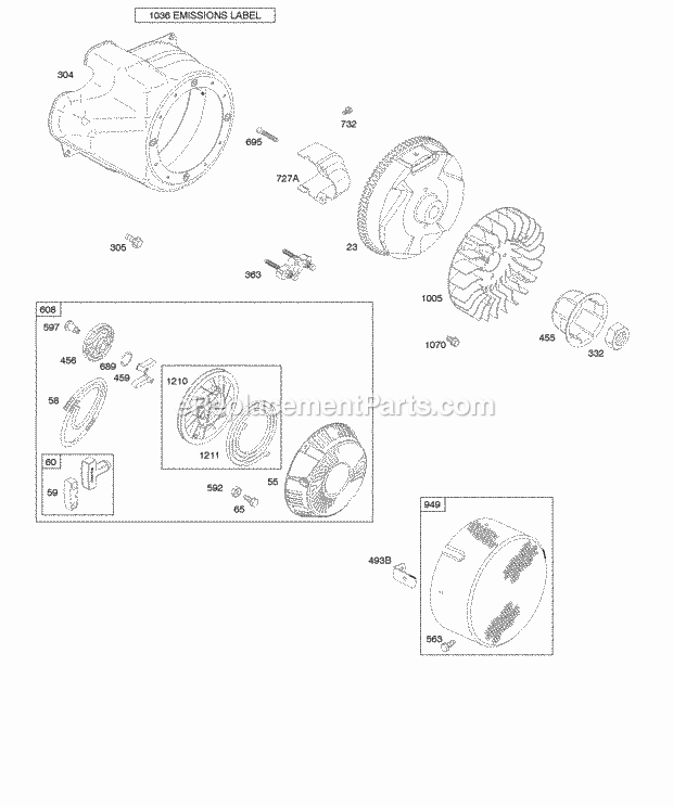 Briggs and Stratton 206432-0035-E1 Engine Blower HousingShrouds Flywheel Rewind Starter Diagram