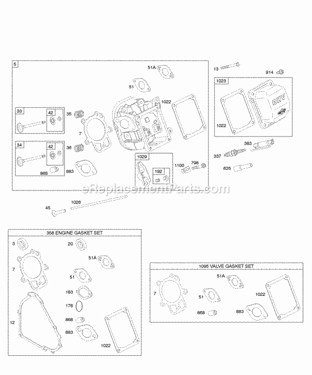 Briggs and Stratton 206432-0035-E1 Engine Cylinder Head Gasket Set - Engine Gasket Set - Valve Valves Diagram