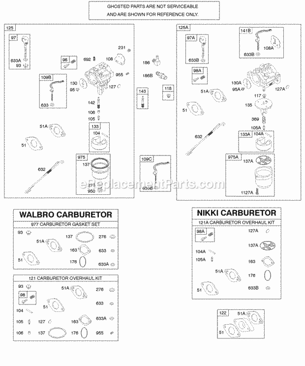 Briggs and Stratton 206432-0036-E1 Engine Carburetor Kit - Carburetor Overhaul Diagram