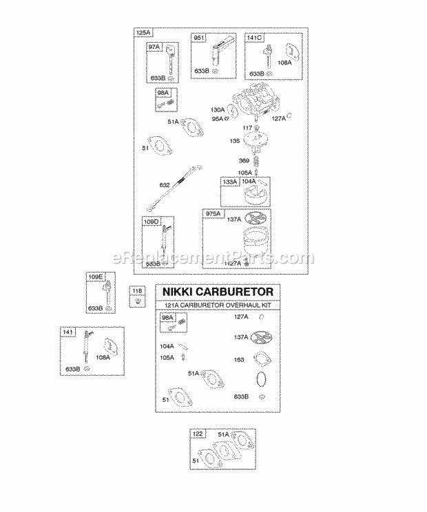 Briggs and Stratton 207432-0121-E1 Engine Carburetor Kit - Carburetor Overhaul Diagram