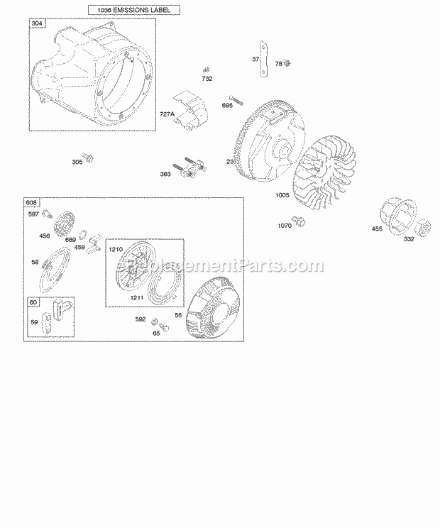 Briggs and Stratton 207432-0122-E9 Engine Blower HousingShrouds Flywheel Rewind Starter Diagram