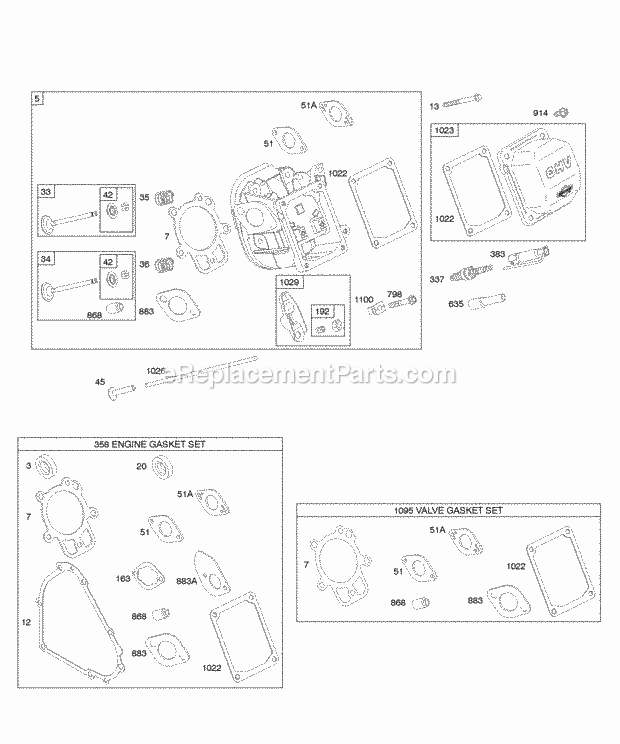 Briggs and Stratton 207432-0122-E9 Engine Cylinder Head Gasket Set - Engine Gasket Set - Valve Valves Diagram