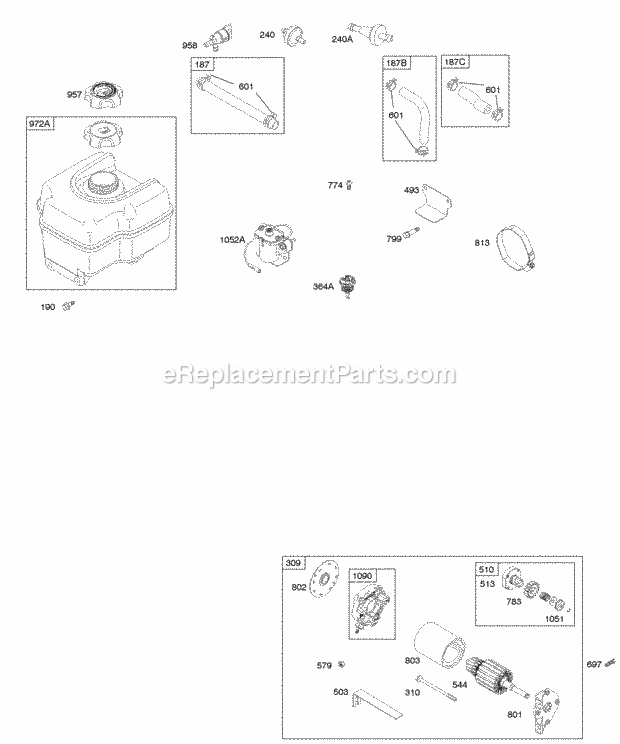 Briggs and Stratton 207432-0122-E9 Engine Electric Starter Fuel Supply Diagram