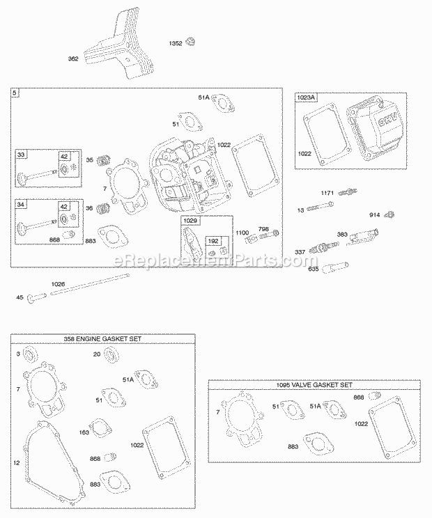 Briggs and Stratton 20A412-0105-E1 Engine Cylinder Head Gasket Set - Engine Gasket Set - Valve Valves Diagram