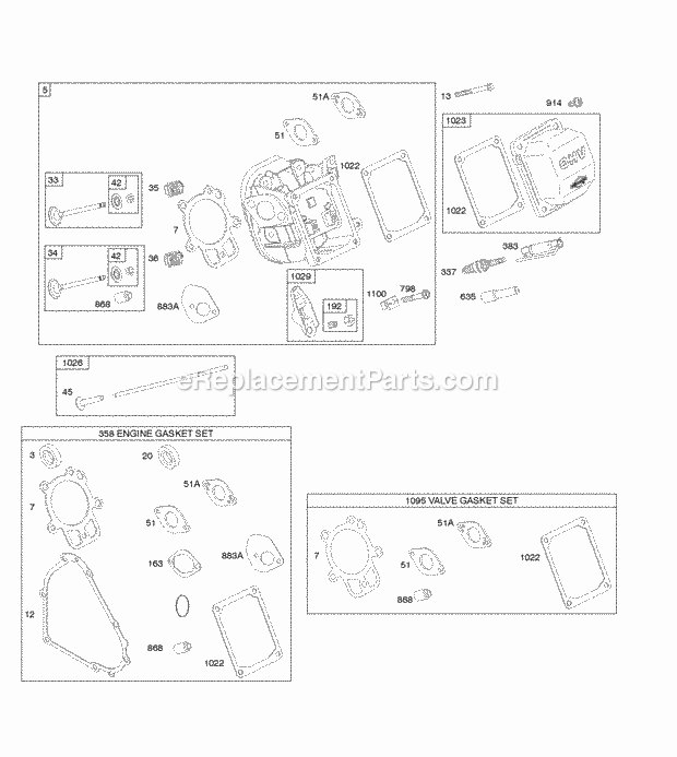Briggs and Stratton 20H232-0128-B1 Engine Cylinder Head Gasket Set - Engine Gasket Set - Valve Valves Diagram