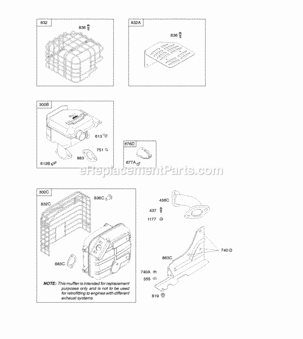 Briggs and Stratton 20M114-1364-E1 Engine Exhaust System Diagram