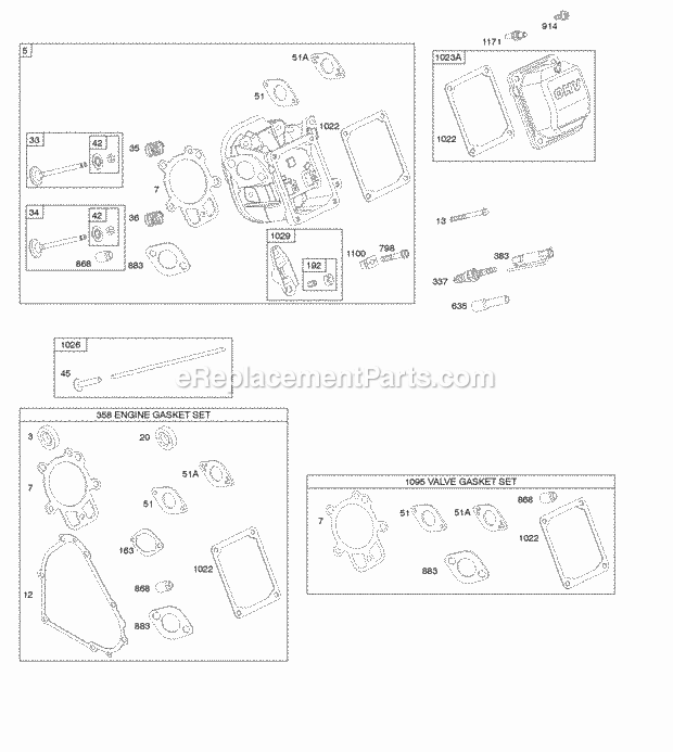 Briggs and Stratton 20M314-0122-E1 Engine Cylinder Head Gasket Set - Engine Gasket Set - Valve Valves Diagram