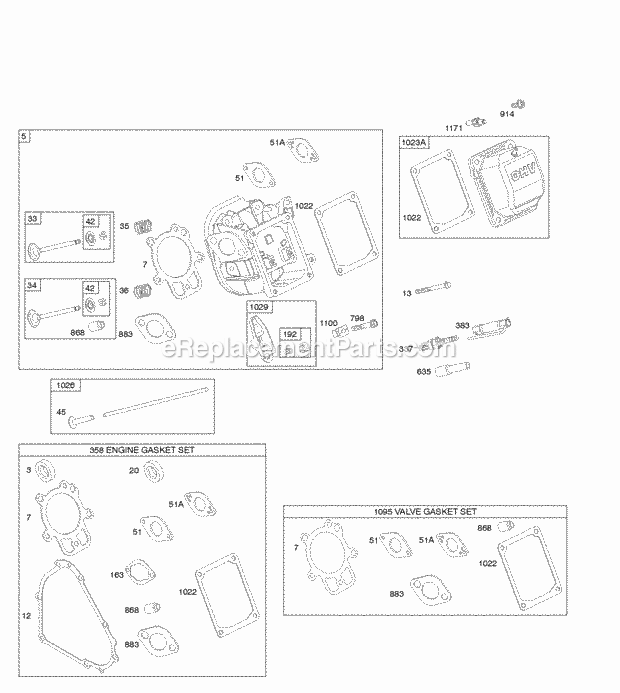 Briggs and Stratton 20P214-0123-E1 Engine Cylinder Head Gasket Set - Engine Gasket Set - Valve Valves Diagram