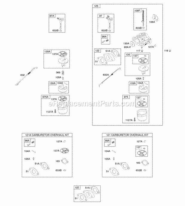 Briggs and Stratton 20P214-0698-E1 Engine Carburetor Kit - Carburetor Overhaul Diagram