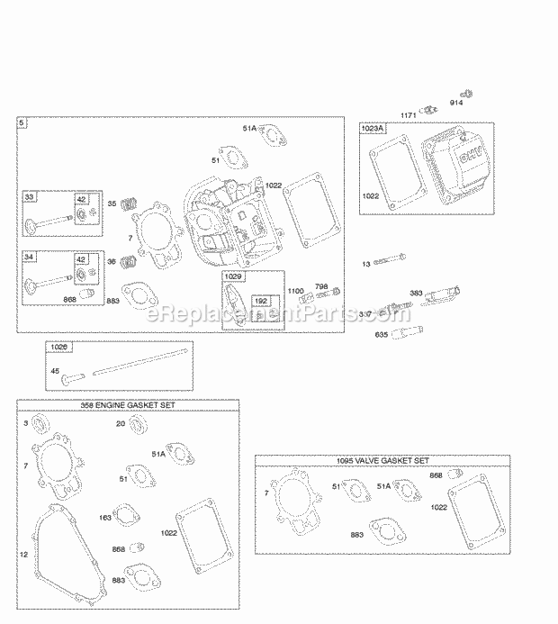 Briggs and Stratton 20P214-0698-E1 Engine Cylinder Head Gasket Set - Engine Gasket Set - Valve Valves Diagram