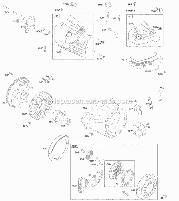 Briggs and Stratton 20P214-1183-E1 Engine Blower HousingShrouds Flywheel Rewind Starter Diagram