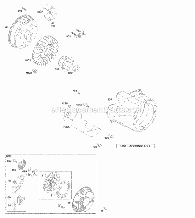 Briggs and Stratton 20S132-0111-F1 Engine Blower HousingShrouds Flywheel Rewind Starter Diagram
