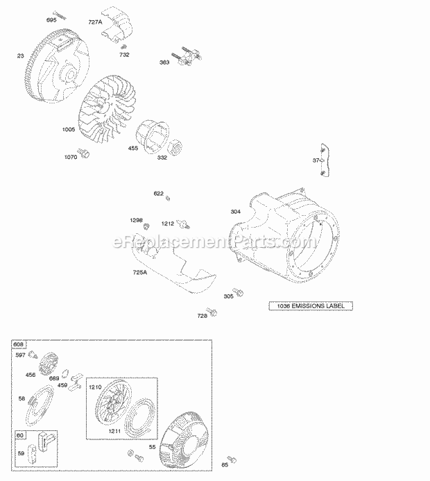 Briggs and Stratton 20S212-1309-F1 Engine Blower HousingShrouds Flywheel Rewind Starter Diagram