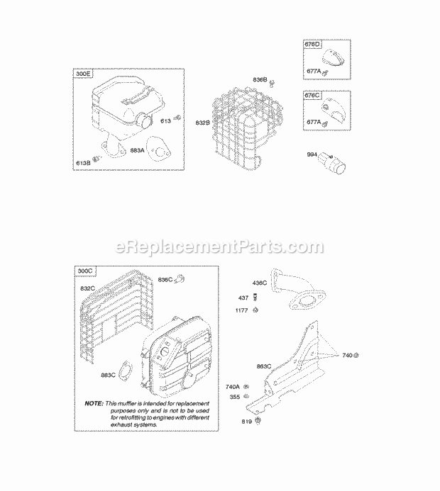Briggs and Stratton 20S232-0035-F1 Engine Exhaust System Diagram