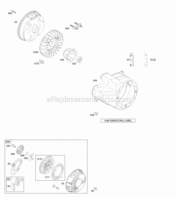 Briggs and Stratton 20T132-0598-F1 Engine Blower HousingShrouds Flywheel Rewind Starter Diagram