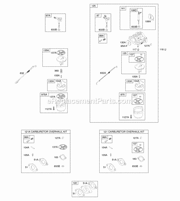 Briggs and Stratton 20T132-0598-F1 Engine Carburetor Kit - Carburetor Overhaul Diagram