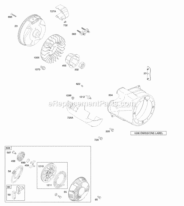 Briggs and Stratton 20T232-0036-F1 Engine Blower HousingShrouds Flywheel Rewind Starter Diagram