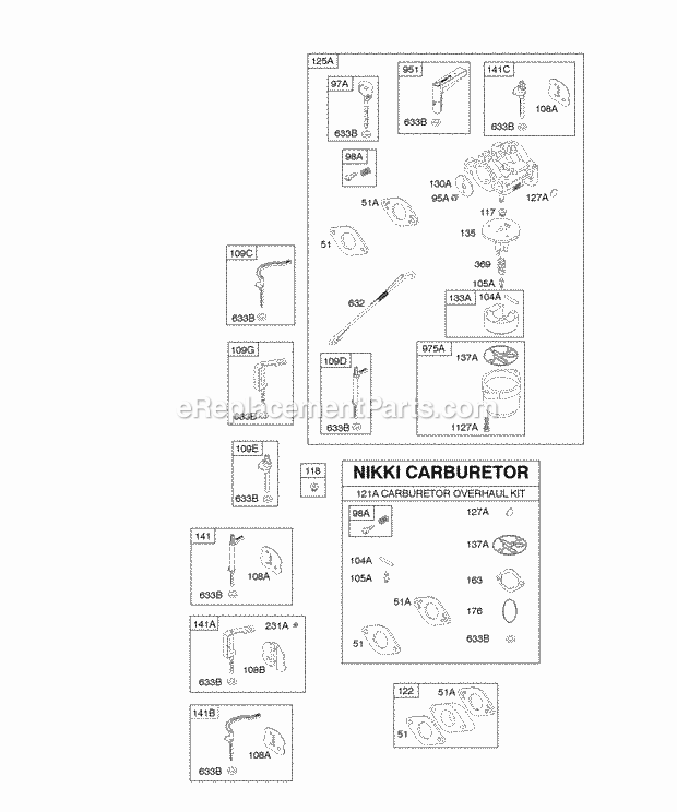 Briggs and Stratton 210412-0105-E9 Engine Carburetor Kit - Carburetor Overhaul Diagram