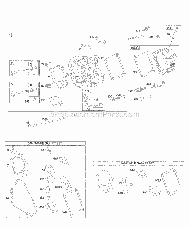 Briggs and Stratton 210412-0105-E9 Engine Cylinder Head Gasket Set - Engine Gasket Set - Valve Valves Diagram